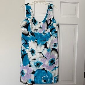 New York & Company Vibrant Floral Mini Dress - Blue and Lavender